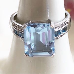 Stunning Emerald Cut Ice Blue Topaz Ring
